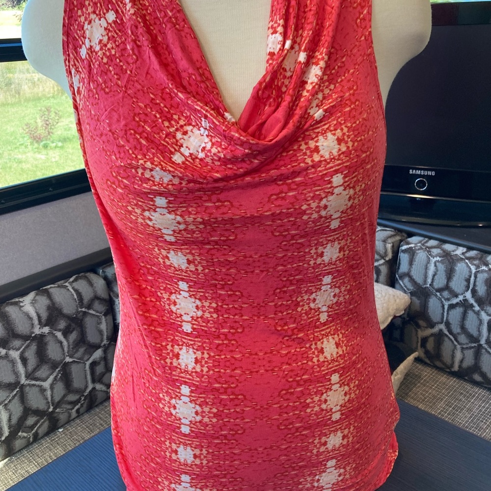 Mossimo Orange/White Cowl Drape Sleeveless Top, Large, EUC